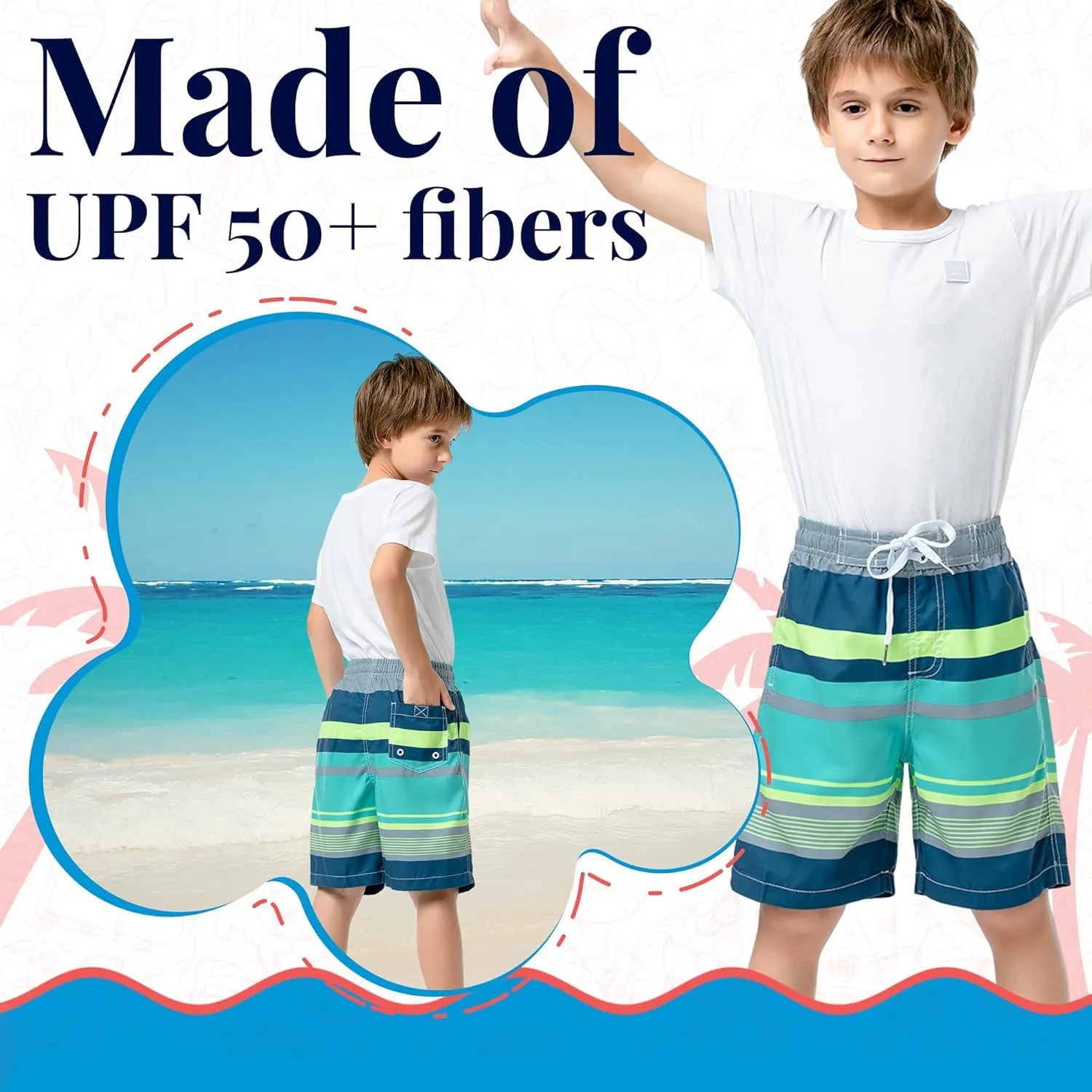 SIX ISLANDS Boys Swim Trunks - Quick-Dry, Comfortable, Ages 5/6 to 18/20 - Fun Patterns, Durable Design Boys Bathing Suit