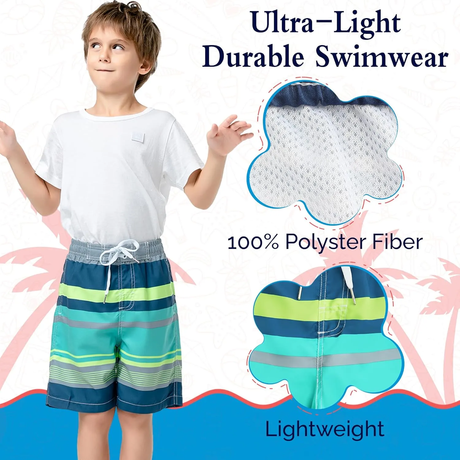 SIX ISLANDS Boys Swim Trunks - Quick-Dry, Comfortable, Ages 5/6 to 18/20 - Fun Patterns, Durable Design Boys Bathing Suit