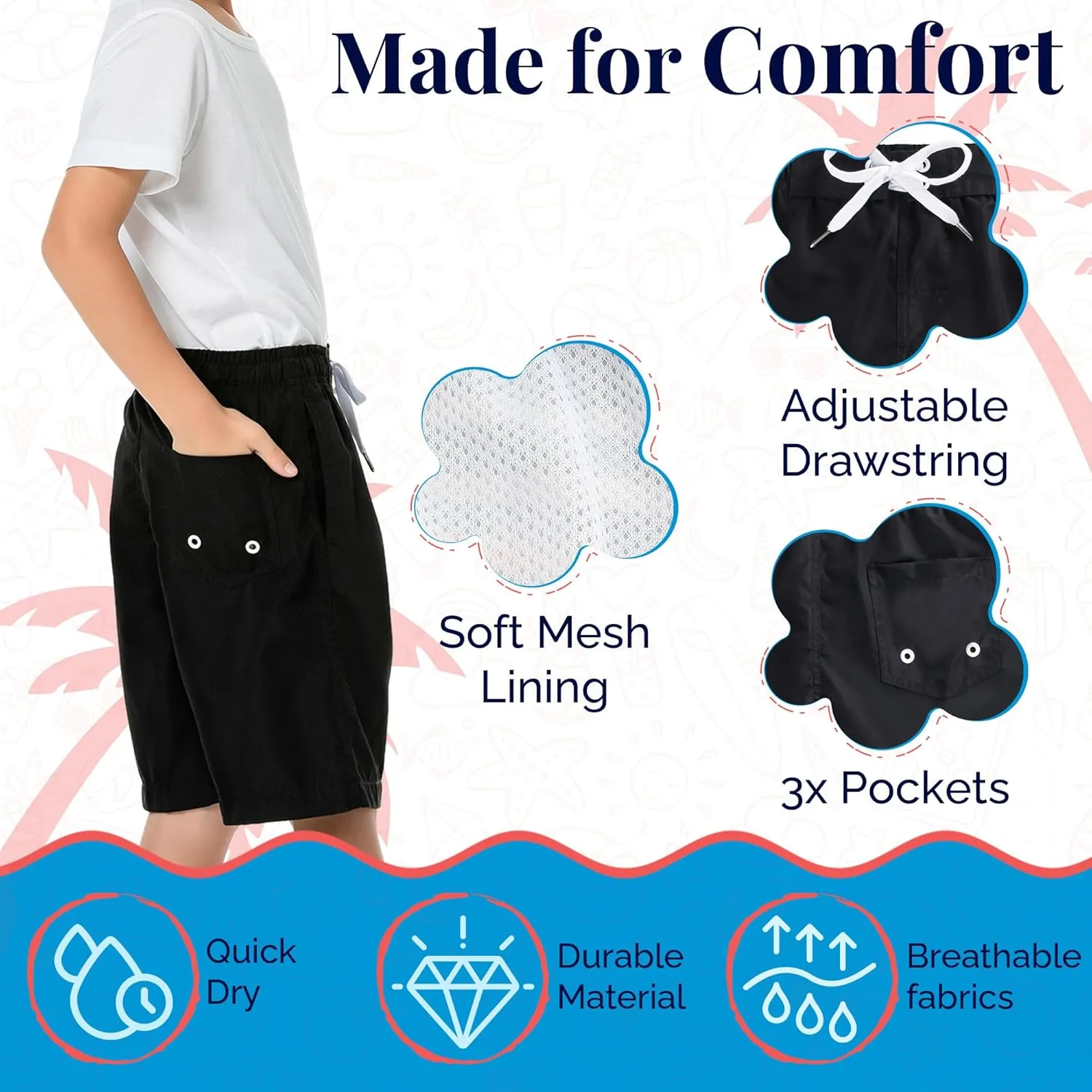 SIX ISLANDS Boys Swim Trunks - Quick-Dry, Comfortable, Ages 5/6 to 18/20 - Fun Patterns, Durable Design Boys Bathing Suit