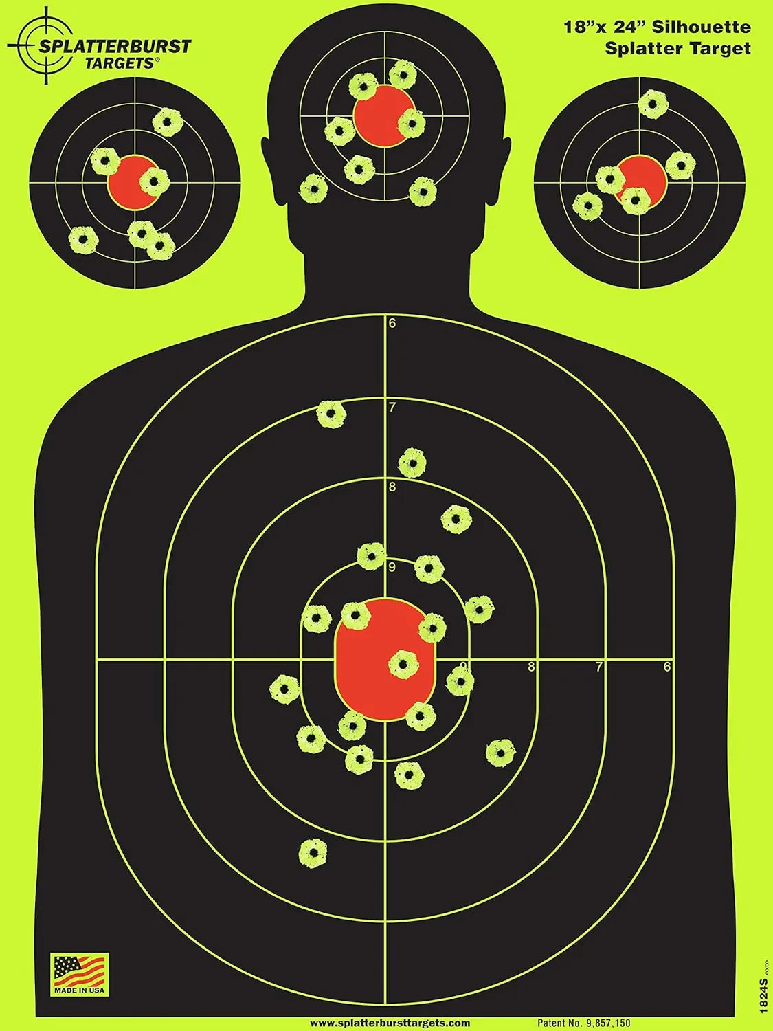 Splatterburst Targets - 18 x 24 inch - Silhouette Splatter Target - Easily See Your Shots Burst Bright Fluorescent Yellow Upon Impact - Made in USA