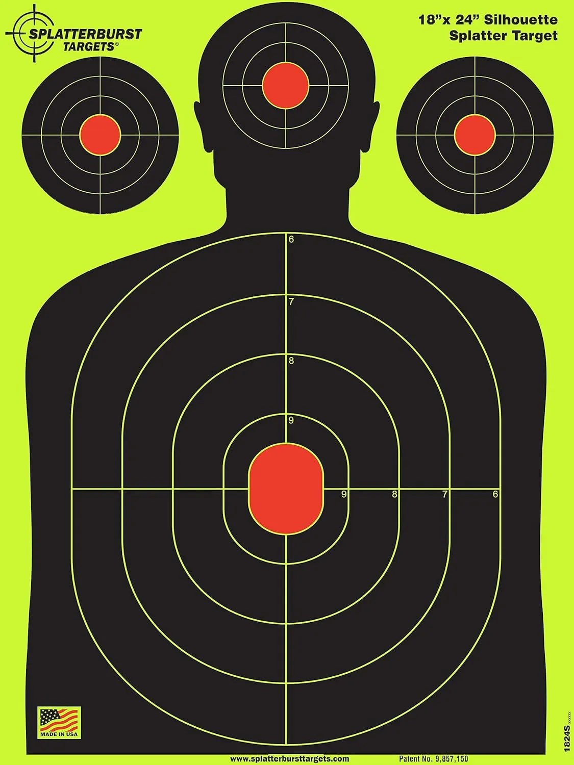Splatterburst Targets - 18 x 24 inch - Silhouette Splatter Target - Easily See Your Shots Burst Bright Fluorescent Yellow Upon Impact - Made in USA
