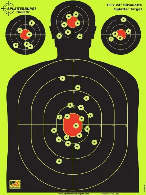 Splatterburst Targets - 18 x 24 inch - Silhouette Splatter Target - Easily See Your Shots Burst Bright Fluorescent Yellow Upon Impact - Made in USA