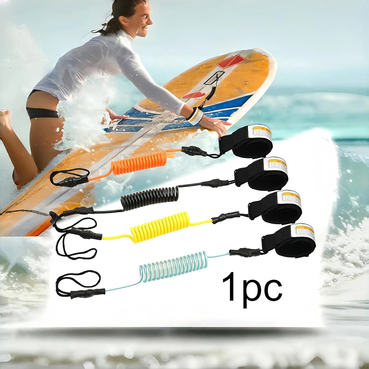 Surfboard Leash, Straight Surf Board Leg Rope with Wrist/Ankle Strap - Universal Design for Shortboards, Longboards, Paddleboards - Surfboard Replacement Accessory