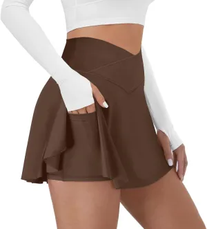 Tennis Skirt for Women with Pockets Shorts Crossover High Waisted Athletic Golf Skorts Running Workout Skirts 2 in 7