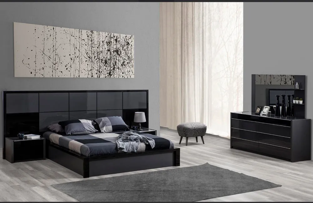Toledo Modern Gray and Black Bedroom Set