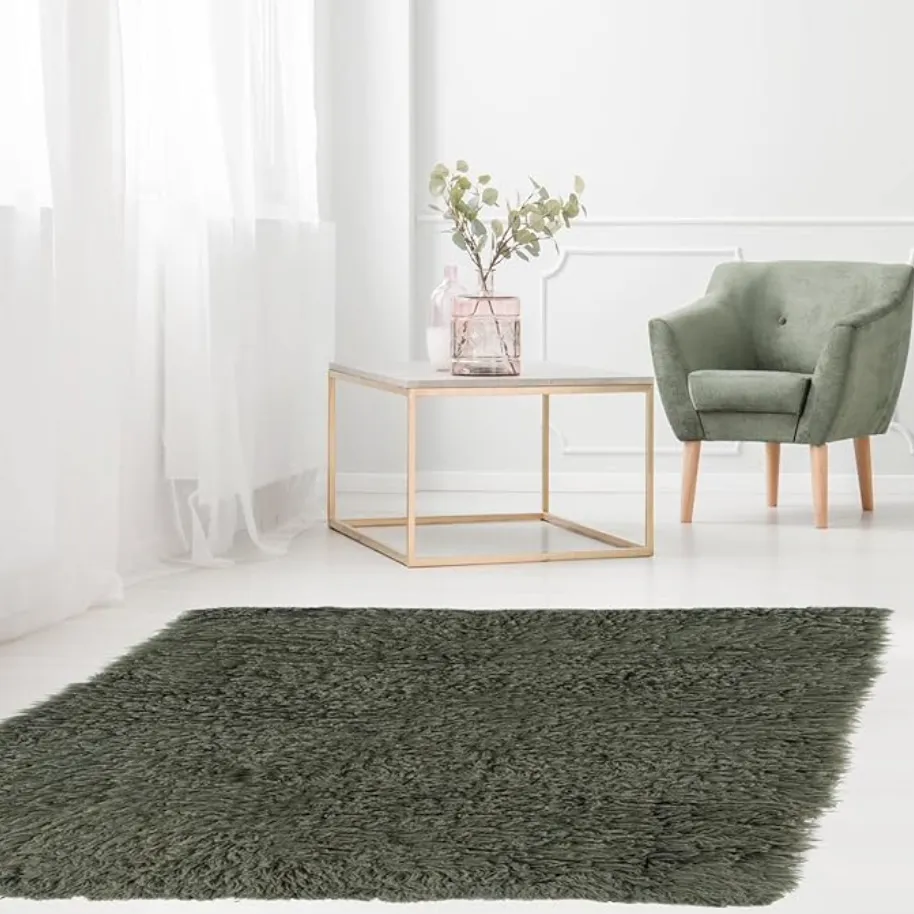 Viridian | Large New Zealand Wool Olive Green 9x12 Area Rug