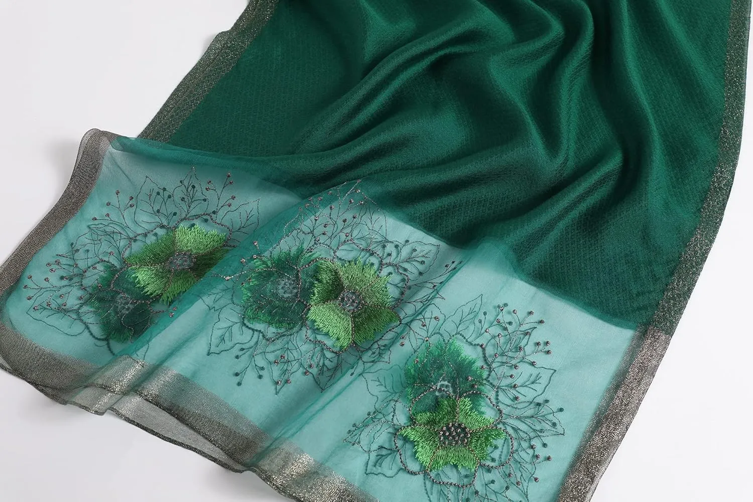 WINCESS YU Women Mulberry Silk Scarf Long & Large Embroidered Floral Pattern Shawl and Wraps Neckerchief for Hair & Neck
