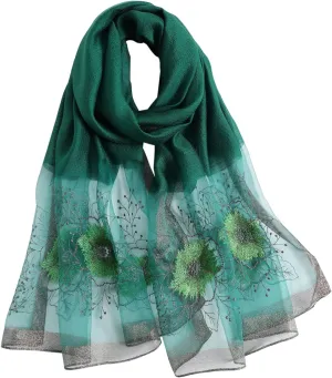 WINCESS YU Women Mulberry Silk Scarf Long & Large Embroidered Floral Pattern Shawl and Wraps Neckerchief for Hair & Neck