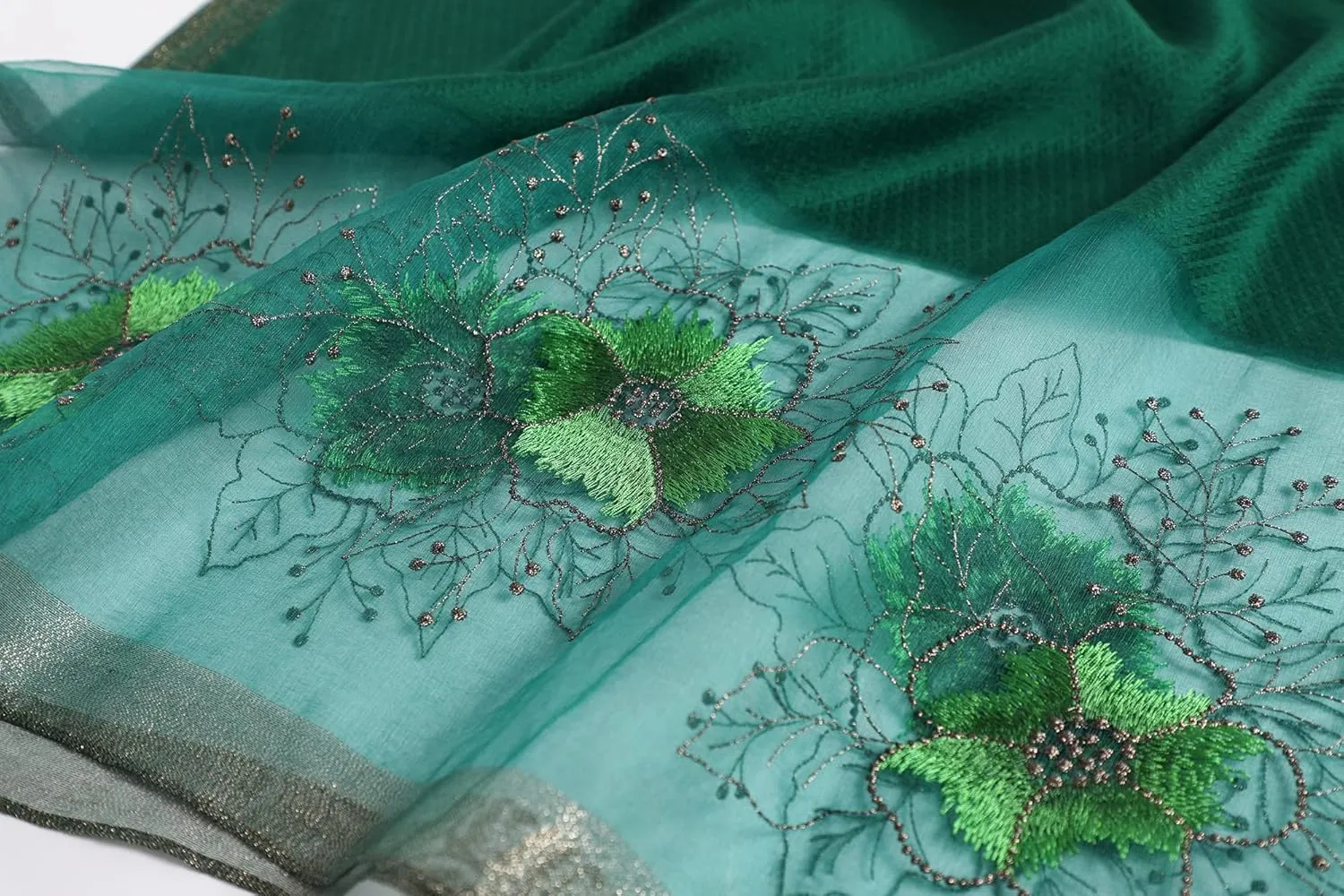 WINCESS YU Women Mulberry Silk Scarf Long & Large Embroidered Floral Pattern Shawl and Wraps Neckerchief for Hair & Neck