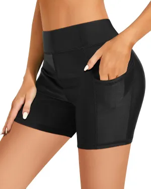 Yonique Womens Swim Shorts High Waisted Swim Bottoms Tummy Control Bathing Suit Bottom Boy Shorts(Available in Plus)