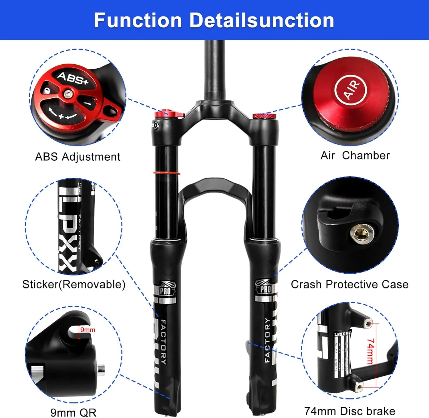 ZTZ 20 inch Bike Air Suspension Fork, 120mm Travel, 9mm QR MTB Fork, 1 1/8" Straight Tube, Manual Lockout, Ultralight Disc Brake Front Fork for Mountain, Touring, Folding, XC Bikes & E-Bikes